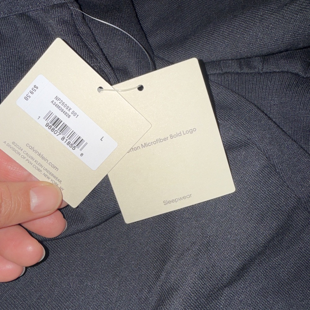 Calvin Klein Mens Large Black Cotton Microfiber Bold Logo Sleepwear Pants Pajama - Picture 6 of 10